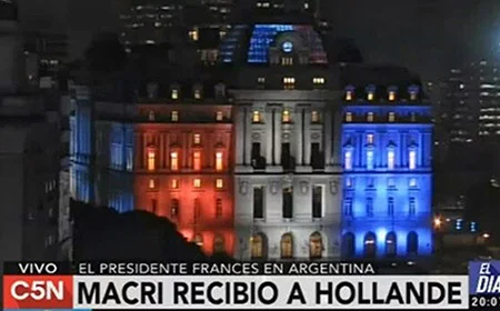 Bandera de Argentina recibe a Hollande con la tricolor al revés